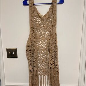Kori Tan Crochet Open Weave Vest boho